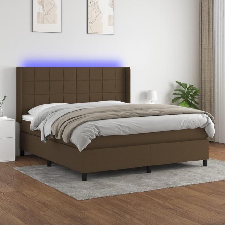 vidaXL Boxspring met matras en LED stof donkerbruin 160x200, Huis en Inrichting, Slaapkamer | Bedden, Nieuw, Verzenden