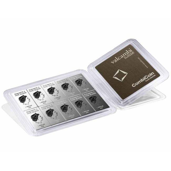 100 gram - Zilver .999 - 10 x 10g $1 Cook Islands Valcambi, Postzegels en Munten, Edelmetalen en Baren