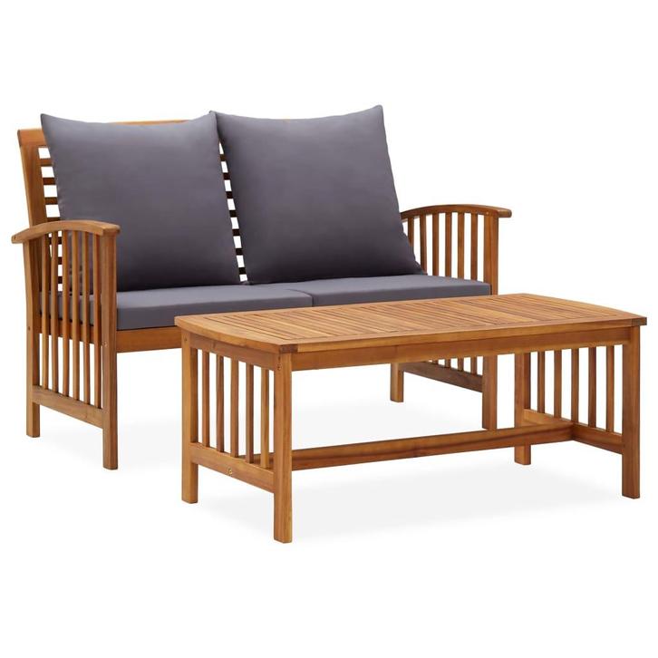 vidaXL 2-delige Loungeset met kussens massief acaciahout, Tuin en Terras, Tuinsets en Loungesets, Loungeset, Nieuw, Verzenden