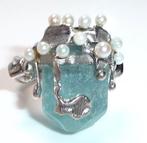 Ring - 14 karaat Witgoud -  40.00ct. tw. Aquamarijn - Parel, Handtassen en Accessoires, Nieuw