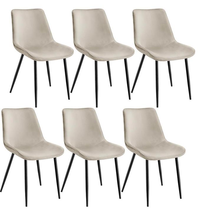 tectake Set stoelen Monroe fluweellook - crème, Set van 6, Huis en Inrichting, Stoelen, Verzenden