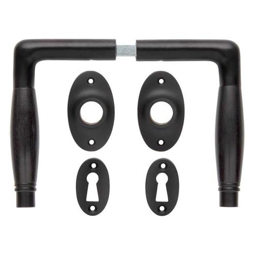 Deurklink set - Deco mat zwart met ovale sleutelrozetten, Doe-het-zelf en Bouw, Hang- en Sluitwerk, Klink of Kruk, Nieuw, Koper of Messing