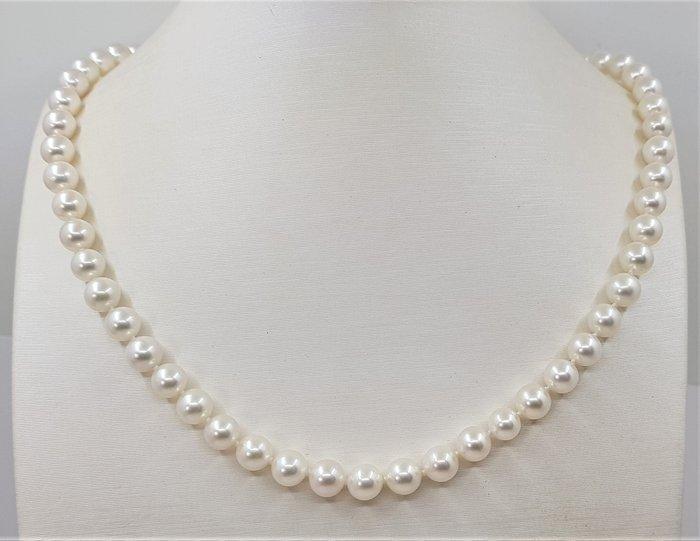 Halsketting Zilver, 6x7mm heldere Akoya parels, Handtassen en Accessoires, Kettingen