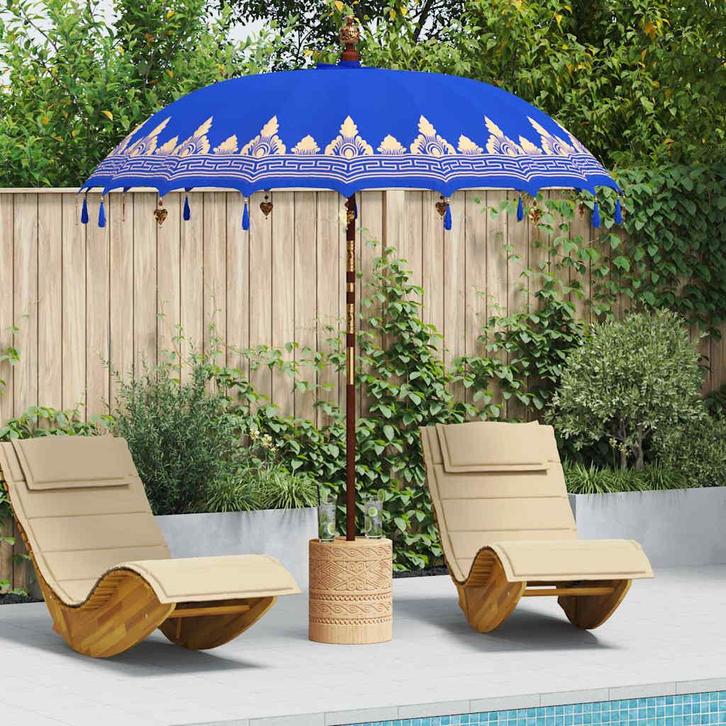 vidaXL Balinese Parasol Blauw 215 x 215 x 260 cm Katoen, Tuin en Terras, Parasols, Nieuw, Verzenden