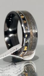 Bechar 006 Lunar Meteorite Ring, bladgoud en Seymchan-chips.