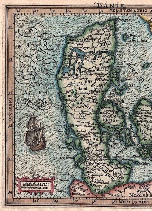 Europa - Denemarken; J. Hondius / Mercator - Daniae Regnu -, Boeken, Atlassen en Landkaarten