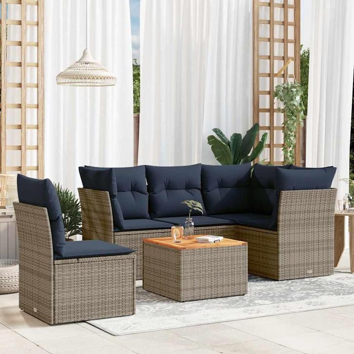 vidaXL 6-delige Loungeset met kussens poly rattan grijs, Tuin en Terras, Tuinsets en Loungesets, Loungeset, Nieuw, Verzenden