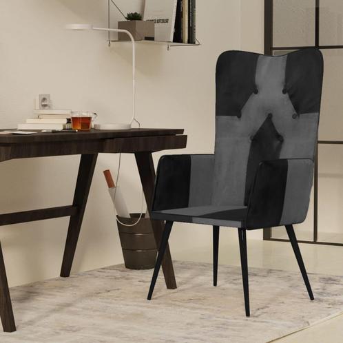 vidaXL Fauteuil echt leer zwart en grijs, Huis en Inrichting, Fauteuils, Nieuw, Verzenden