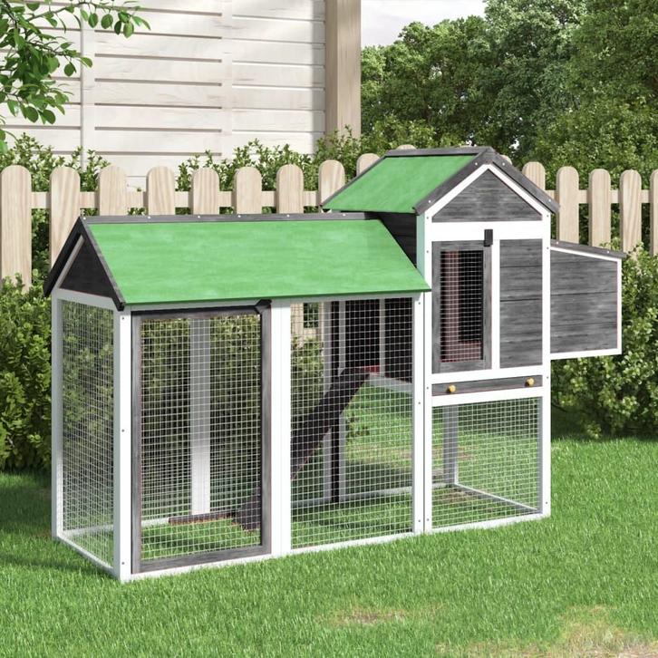 vidaXL Kippenhok 193x65x117 cm massief grenenhout grijs, Animaux & Accessoires, Rongeurs & Lapins | Cages & Clapiers, Envoi