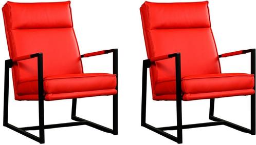 Set van 2 Felrode leren industriële design stoels - Toledo, Huis en Inrichting, Fauteuils, 50 tot 75 cm, 75 tot 100 cm, Nieuw