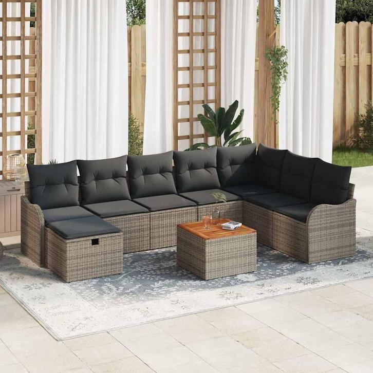 vidaXL Tuinbank Set met kussen met opslag 9 pcs Grijs poly, Tuin en Terras, Tuinsets en Loungesets, Nieuw, Verzenden