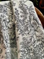 Cinq mètres de toile de Jouy blanche et noire, de largeur