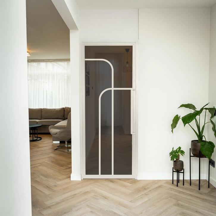 Stalen Binnendeur - Wit - 4 Vlaks rond - Rook glas, Doe-het-zelf en Bouw, Deuren en Vliegenramen, Nieuw, Metaal, Binnendeur, 200 tot 215 cm