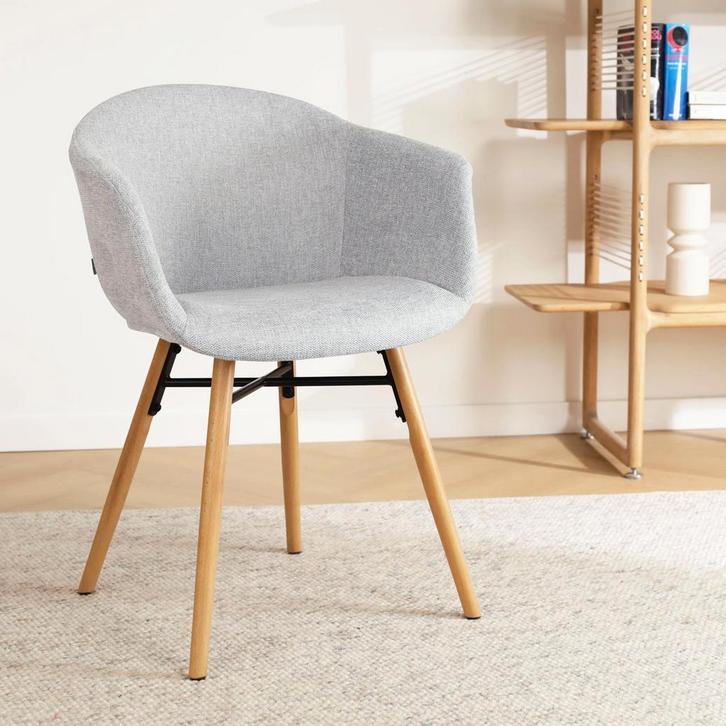 Nolon Nena gestoffeerde kuipstoel | Eetkamerstoel | Grijs, Huis en Inrichting, Stoelen, Grijs, Eén, Nieuw, Stof, Verzenden