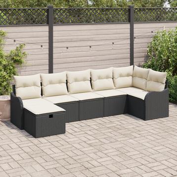 vidaXL 7-delige tuinset met kussens in zwart poly rattan, Verzenden