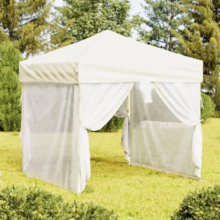 vidaXL Partytent inklapbaar met zijwanden 2x2 m crèmekleurig, Tuin en Terras, Partytenten, Nieuw, Verzenden