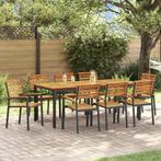 vidaXL Tuin Eettafel Set 9 pcs Zwart Massief Acacia Hout, Tuin en Terras, Tuintafels, Verzenden, Nieuw