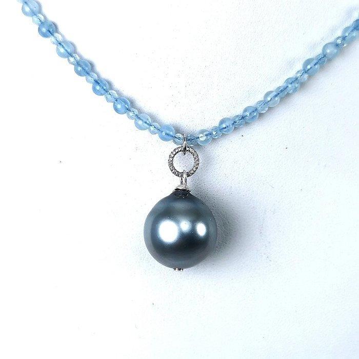 Halsketting Zilver Parel - Aquamarijn - Tahiti Drop Ø, Handtassen en Accessoires, Kettingen