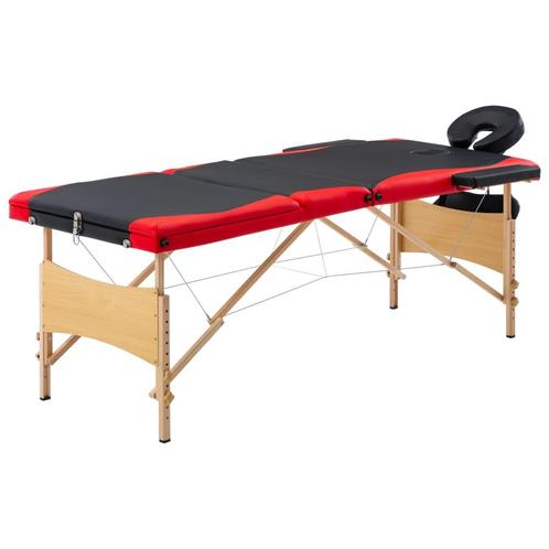 vidaXL Massagetafel inklapbaar 3 zones hout zwart en rood, Sport en Fitness, Massageproducten, Nieuw, Verzenden