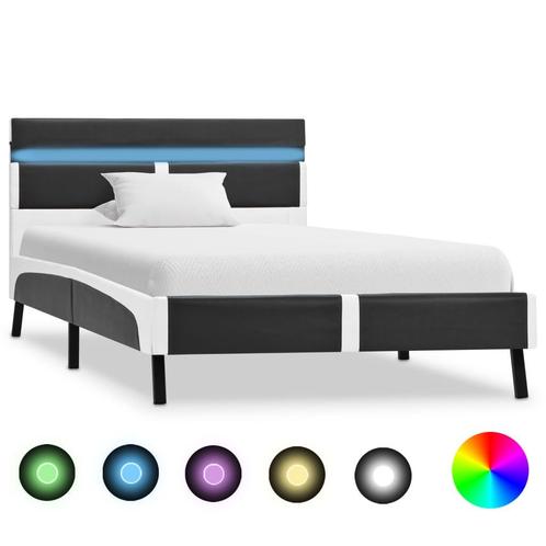 vidaXL Bedframe met LED kunstleer grijs 90x200 cm, Huis en Inrichting, Slaapkamer | Bedden, Nieuw, Verzenden