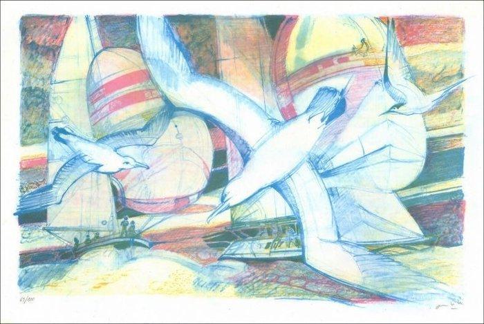 Paul Ambille (XX) - Lot de 4 lithographies : Bateaux et, Antiek en Kunst, Antiek | Overige Antiek