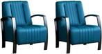 Set van 2 Blauwe leren industriële stalen stoels - Toledo, Nieuw, Industrieel, Leer, Ophalen of Verzenden