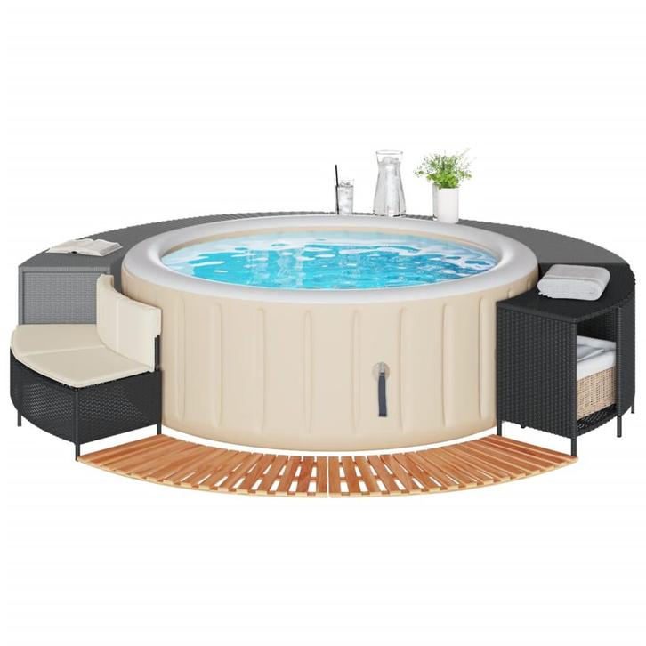 vidaXL Hottub-ombouw poly rattan en massief acaciahout zwart, Tuin en Terras, Zwembaden, Nieuw, Verzenden