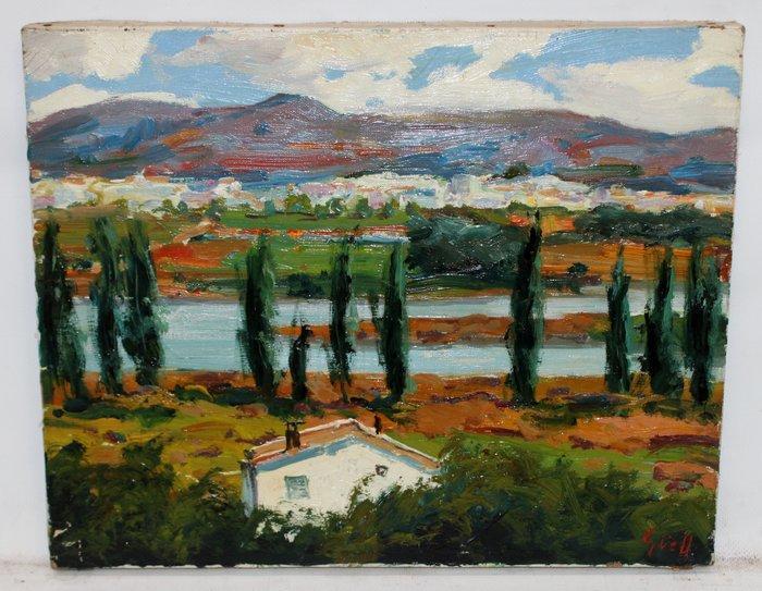 Lluís Maria Güell i Cortina (1909-2001) - Cipreses frente al, Antiek en Kunst, Kunst | Schilderijen | Klassiek