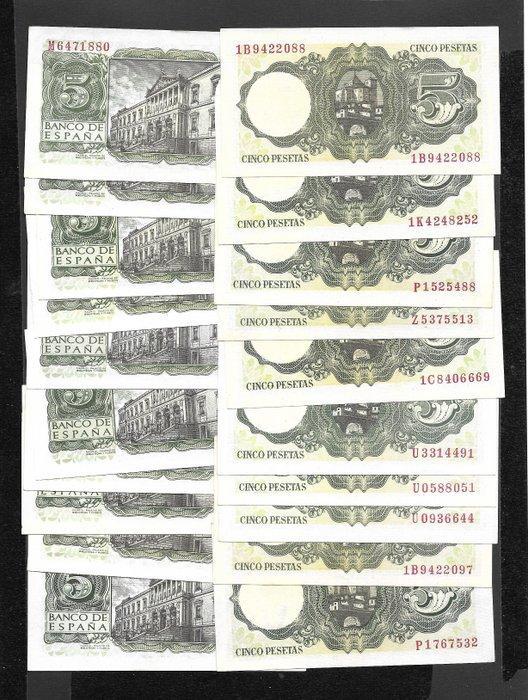 Spanje. - 20 x 5 Pesetas -1951/1954 (Zonder Minimumprijs), Postzegels en Munten, Bankbiljetten | Europa | Niet-Eurobiljetten