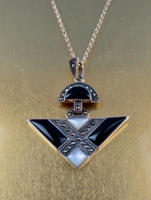 Onyx - Argent - Collier avec pendentif - Art déco, fait à la, Antiek en Kunst, Kunst | Designobjecten