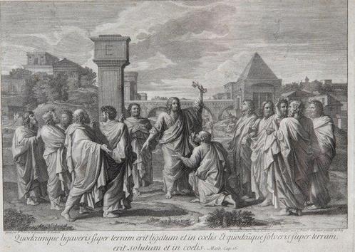 Nicolas Poussin (1594-1665), after - Christus overhandigt de, Antiquités & Art, Antiquités | Autres Antiquités