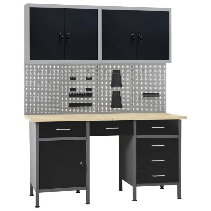 vidaXL Werkbank met vier wandpanelen en twee kasten, Doe-het-zelf en Bouw, Werkbanken, Nieuw, Verzenden