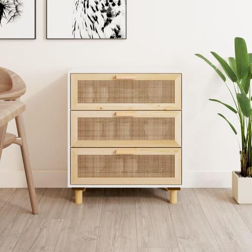 vidaXL Dressoir 60x30x70 cm massief grenenhout en rattan wit, Huis en Inrichting, Kasten | Dressoirs, Nieuw, Verzenden