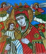 Icoon - Moeder Gods Hodegetria - Glas, Hout - Achter, Antiek en Kunst