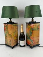 Tafellamp (2) - Hout, Messing - Een paar gelakte lampen