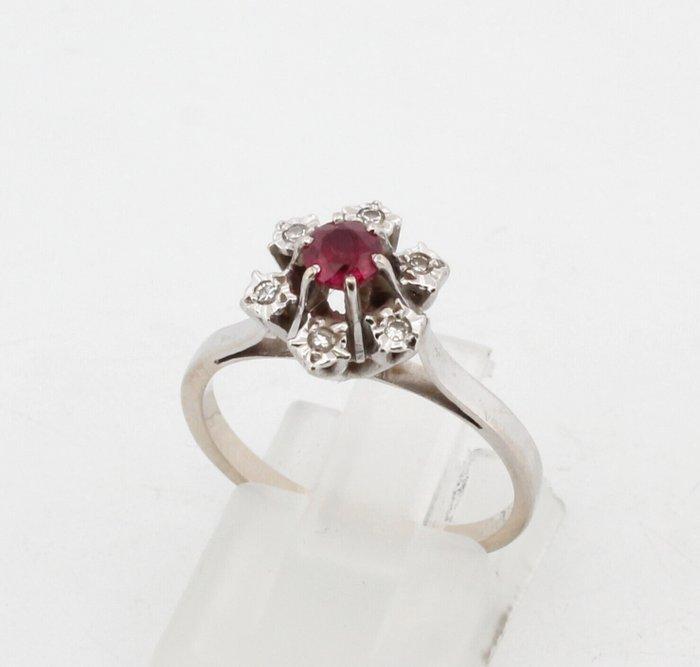 Zonder Minimumprijs - Ring - 18 karaat Witgoud Robijn -, Handtassen en Accessoires, Ringen