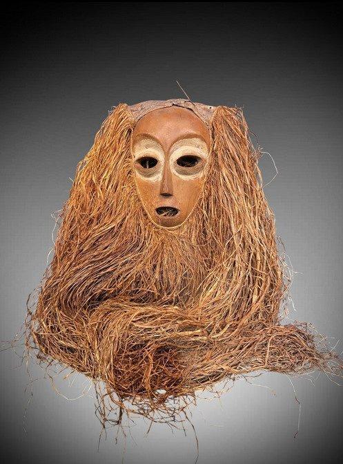 Afrikaanse handwerk Hout, stro Antieke zeldzame masker -, Antiek en Kunst, Kunst | Niet-Westerse kunst
