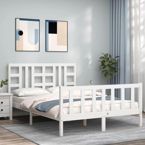 vidaXL Cadre de lit avec tête de lit blanc 140x200 cm, Maison & Meubles, Chambre à coucher | Lits, Neuf, Envoi