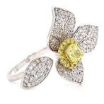 Cocktailring - 18 karaat Witgoud - 1.66ct. tw. Geel Diamant