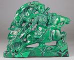 Grande Sculpture Guerrier Cheval Statue - Malachite - Chine