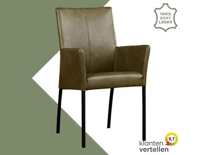 Leren eetkamerstoel Comfort met armleuning - Granada Moss, Huis en Inrichting, Stoelen, Overige kleuren, Eén, Nieuw, Leer, Ophalen of Verzenden