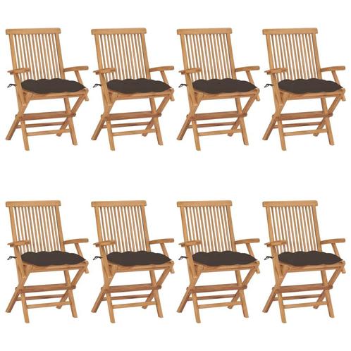 vidaXL Tuinstoelen 8 st met taupe kussens massief teakhout, Tuin en Terras, Tuinstoelen, Nieuw, Verzenden