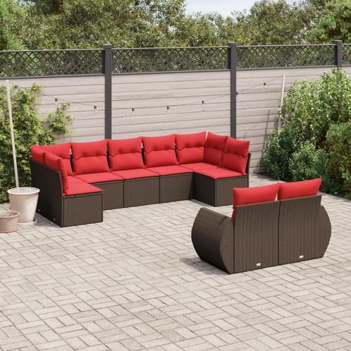 vidaXL 9-delige tuinbankset met kussens, bruin polyrotan, Tuin en Terras, Tuinsets en Loungesets, Nieuw, Verzenden