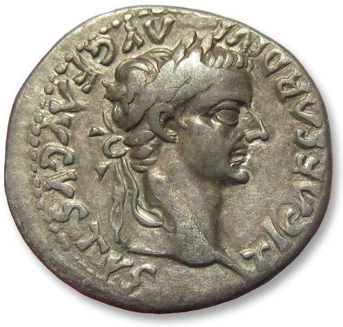Romeinse Rijk. Tiberius (14-37 n.Chr.). Denarius Lugdunum, Postzegels en Munten, Munten | Europa | Niet-Euromunten