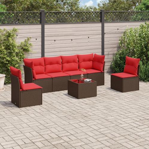 vidaXL 7-delige Loungeset met kussens poly rattan bruin, Tuin en Terras, Tuinsets en Loungesets, Loungeset, Nieuw, Verzenden