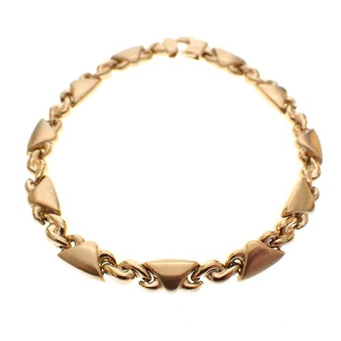 Gouden schakel armband; Deels gematteerd | 21,5 cm (uniek), Handtassen en Accessoires, Armbanden, Goud, Gebruikt, Goud, Ophalen of Verzenden
