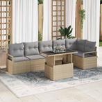 vidaXL Tuinbank Set met kussen 7 pcs Beige Poly rattan, Tuin en Terras, Verzenden, Nieuw