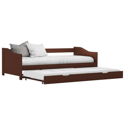 vidaXL Bedbank uittrekbaar grenenhout donkerbruin 90x200 cm, Huis en Inrichting, Slaapkamer | Bedden, Nieuw, Verzenden