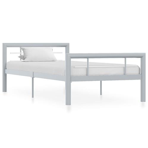 vidaXL Bedframe metaal grijs en wit 90x200 cm, Huis en Inrichting, Slaapkamer | Bedden, Nieuw, Verzenden