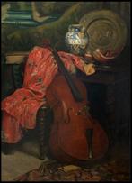 École Française (XIX) - Vanitas du Violoncelle - cm 145x110, Antiek en Kunst
